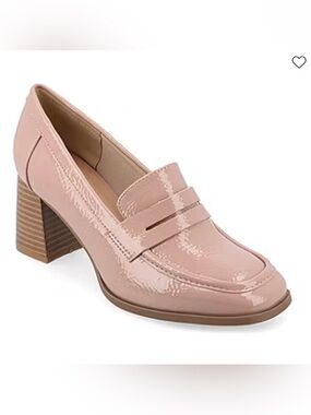 Blush Pink Patent Leather Loafer Heels Side 8.5W
